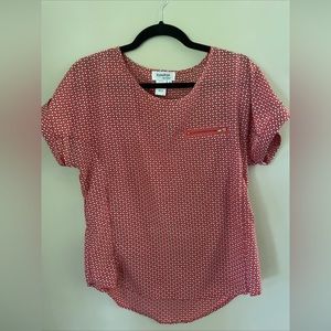 Raindrops By Papillon Womens Print Cuffed Sleeves Multicolor Blouse Size Small S